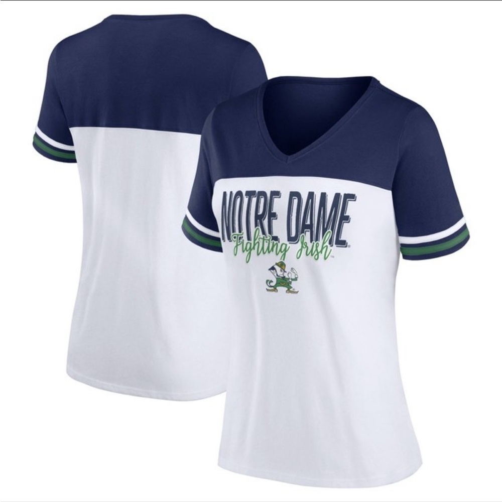 Captivating Notre Dame Women’s Fighting Irish V-Neck Tee in Navy and White Sz S - Picture 10 of 10